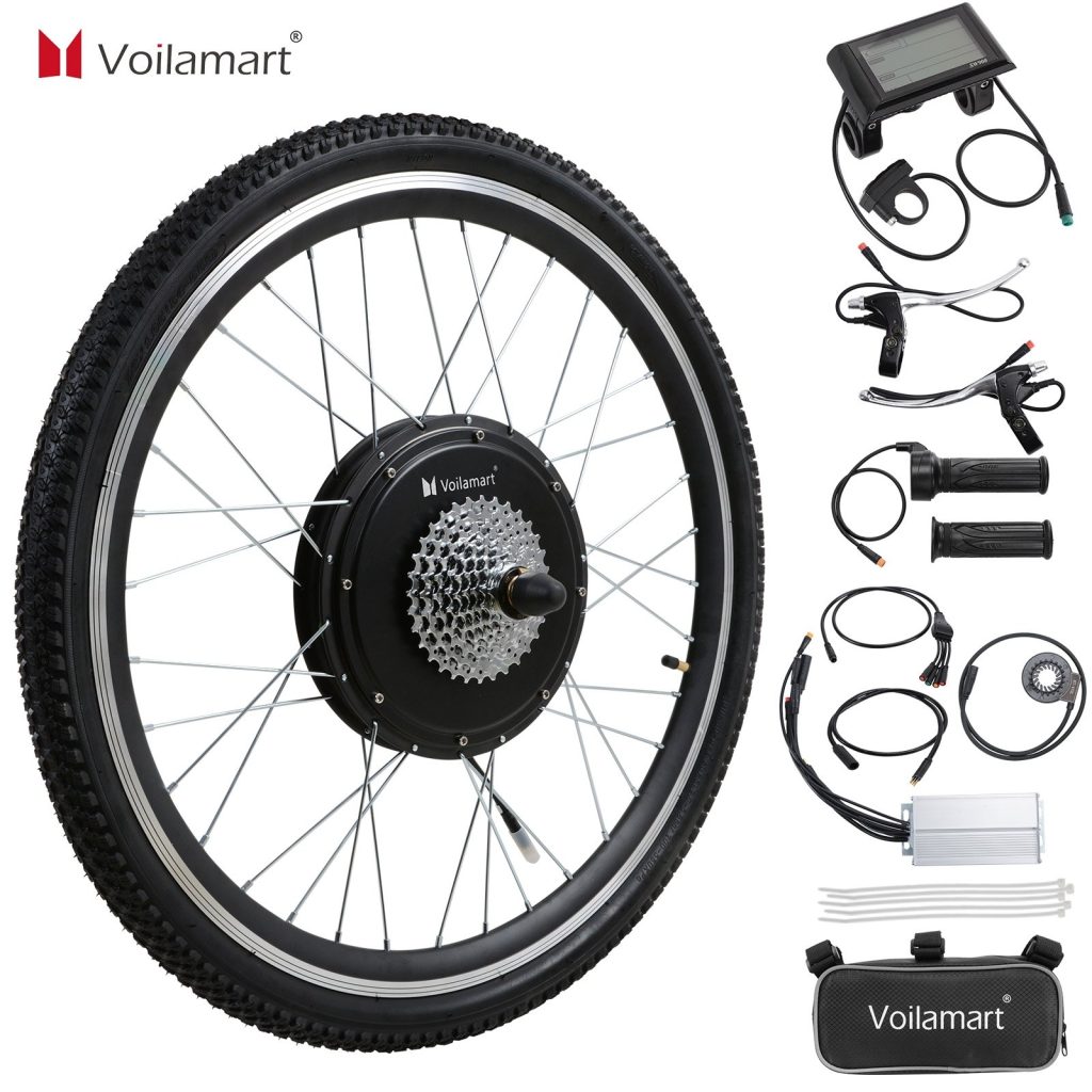 Voilamart Waterproof 48V 1000W 26IN Rear 135MM Hub Motor Wheel with LCD display Electric Bicycle Conversion Kit