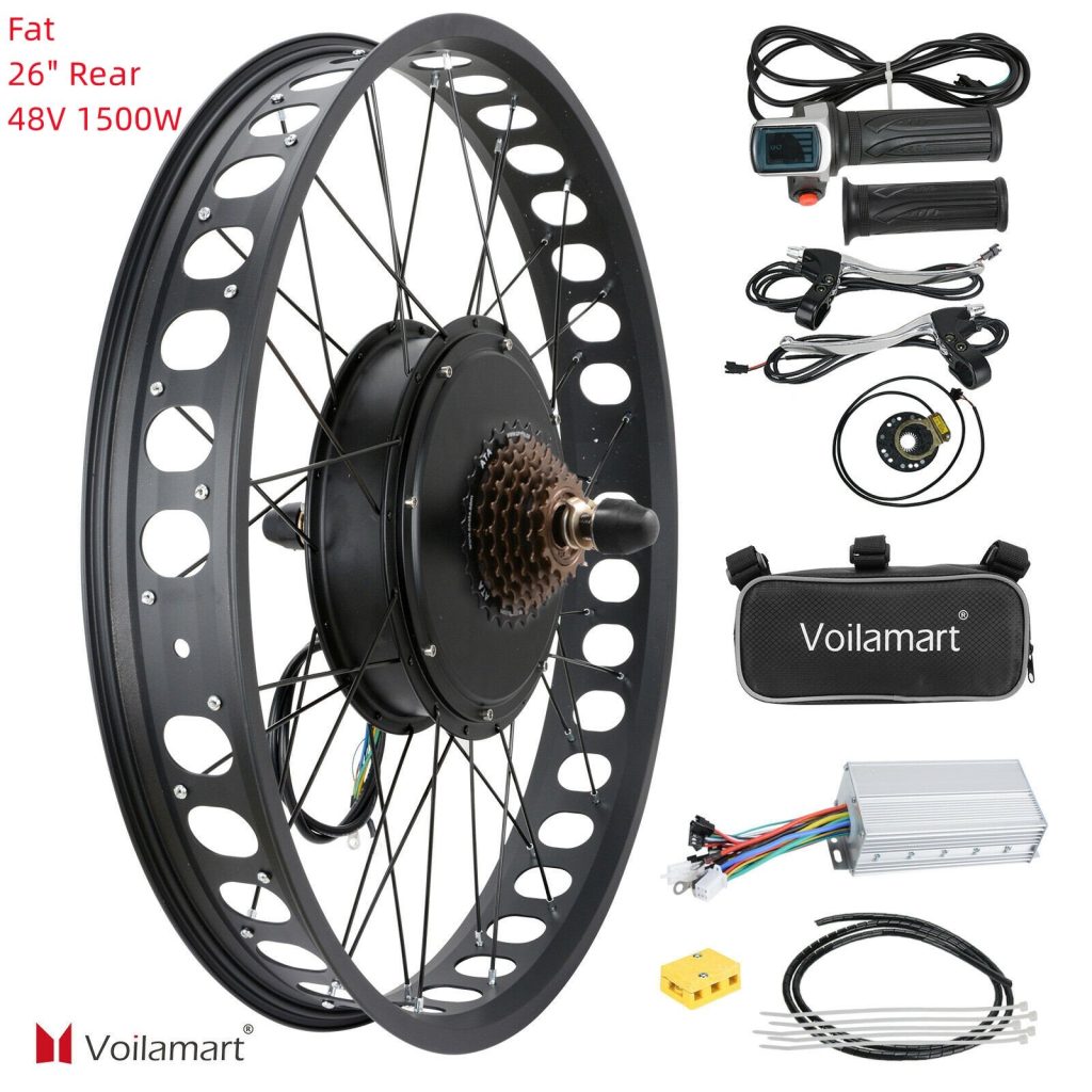 Voilamart 48V 1500W Fat Tire Electric Bicycle Bike Motor Conversion Kit Hub Fat 26"Rear