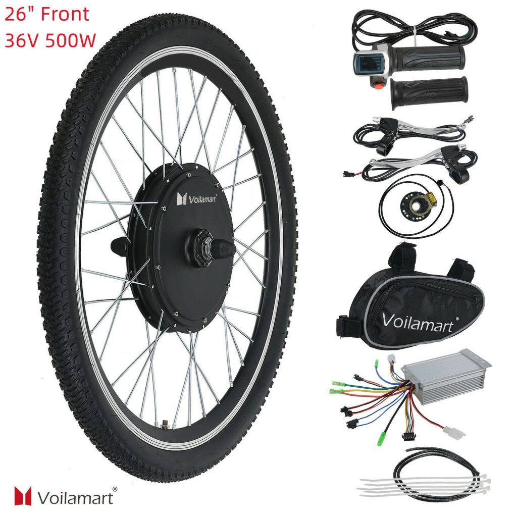 Voilamart 26IN 36V 750W Electric Bike Front 100MM Hub Motor Wheel Ebike Conversion kit Turn Pedal Bike Trike Into Ebike