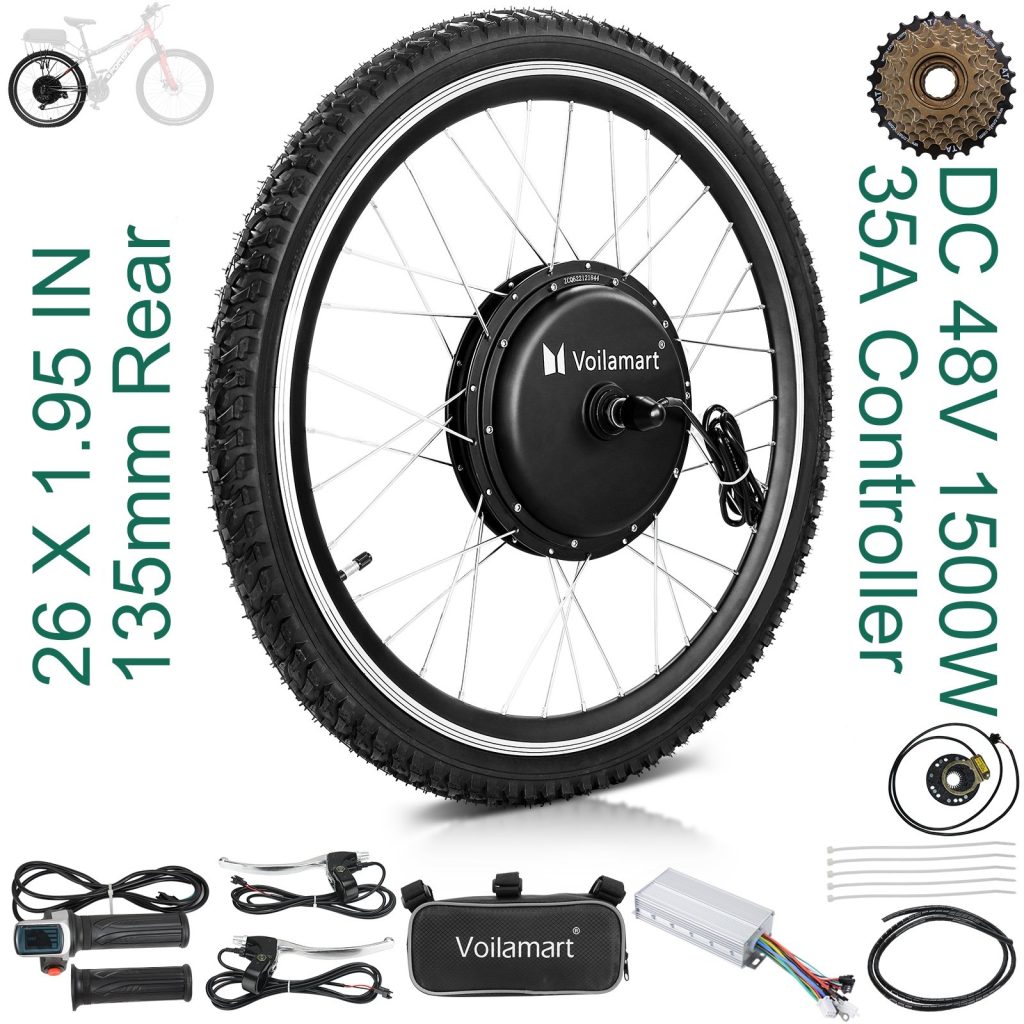 Voilamart 48V 1500W Rear Electric Bike Conversion kit Ebike Hub Motor Bicycle E bike 26"