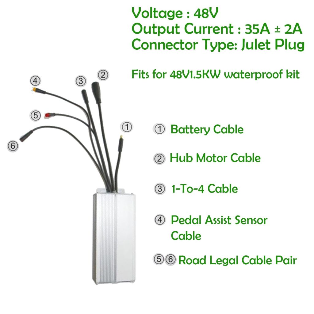 Voilamart 48V 35A Ebike Julet Plug Controller for 1500W Electric Bicycle Controller with LCD connecting wire (Waterproof Julet Plug Type)