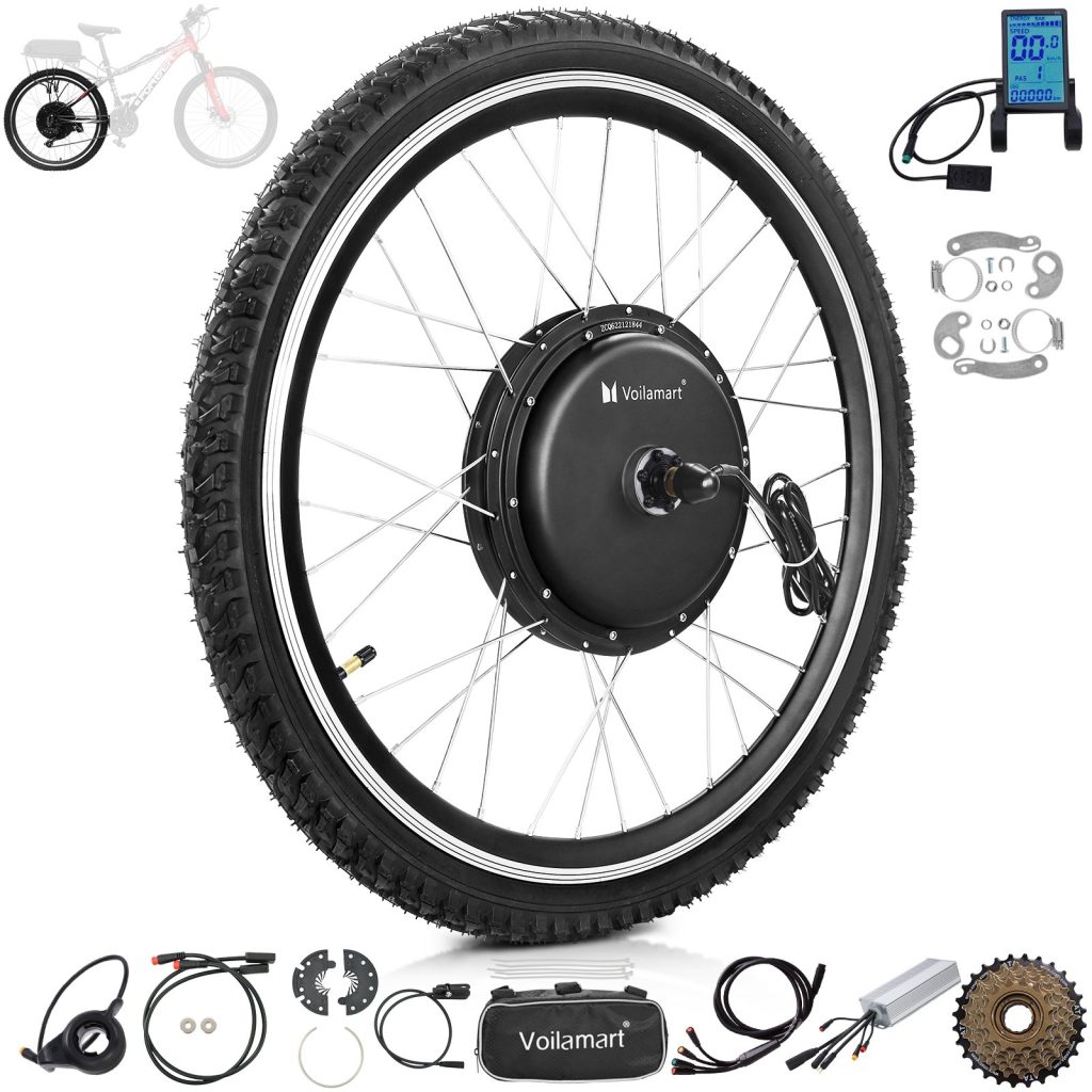 Voilamart 26" Waterproof Electric Bicycle Rear 135mm Hub Motor Wheel Conversion Kit 48V / 52V 1200W with LCD Display Meter IP65