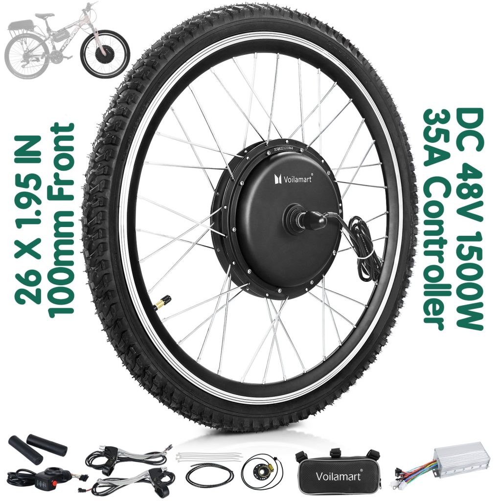 Voilamart 26IN Ebike 48V 1500W Front 100mm Hub Hall Motor Wheel Electric Bicycle Conversion kit Thumb Throttle Type \w LCD Monitor