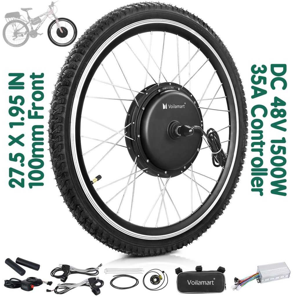 Voilamart 27.5IN (27er) Ebike 48V 1500W Front 100mm Hub Hall Motor Wheel Electric Bicycle Conversion kit Thumb Throttle Type \w LCD Monitor