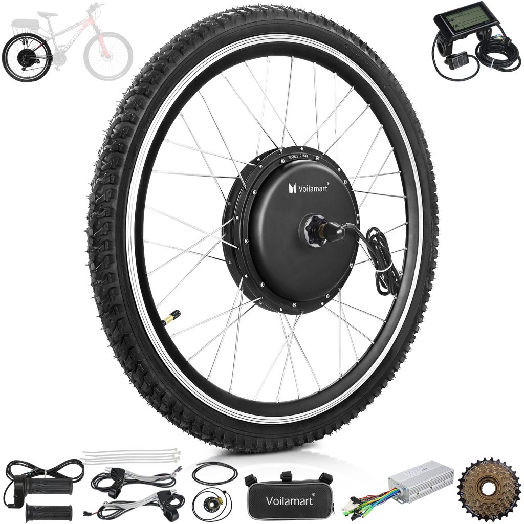 Voilamart  26" 48V 1000W Electric Bicycle Conversion Kit Rear Wheel Speed Hub Motor LCD Meter