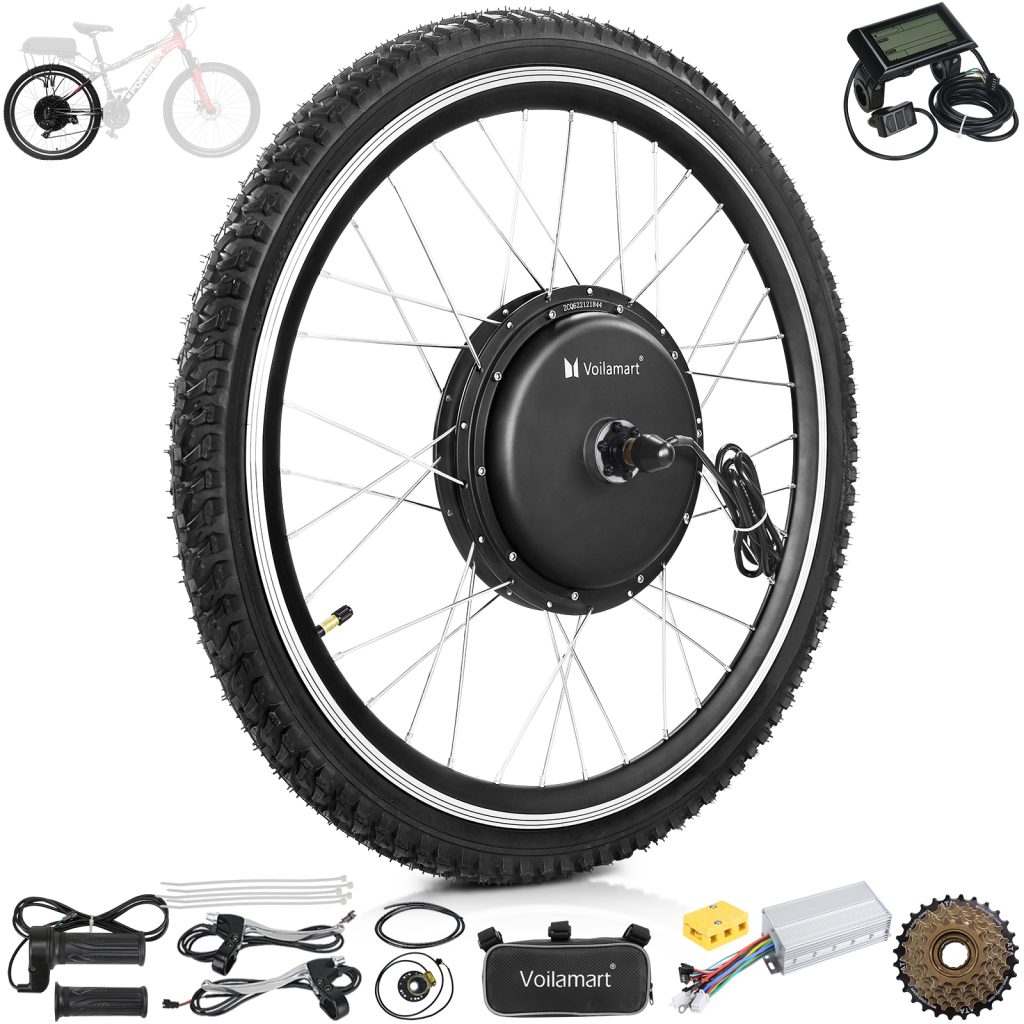 Voilamart 48V 1500W Rear 26'' Electric Bicycle Motor Conversion Kit E-Bike Wheel Lcd Meter