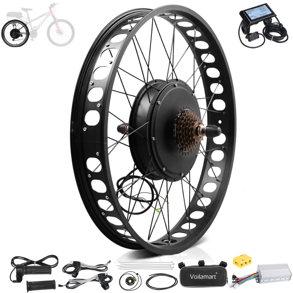 Voilamart 48V 1500W 26" x 4.0'' Fat Tire Electric Bicycle Motor Conversion Kit Rear Wheel Bike LCD