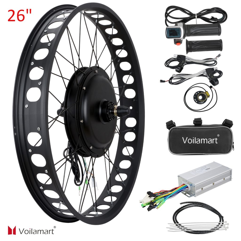 Voilamart Wide Fat Tire 48V 1000W 26''x 4.0 Electric Bicycle Motor Conversion Kit E Bike Front Wheel