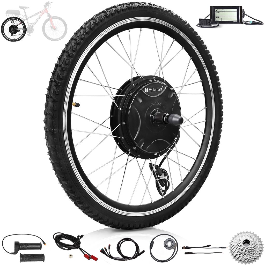 Voilamart Waterproof 48V 1500W 26" Rear Wheel Electric Bicycle Conversion Kit Twist Throttle LCD Meter-built-in controller Motor Cassette Hub
